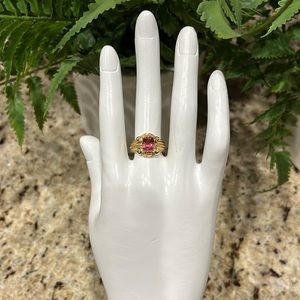Solid 14K Pink Tourmaline Etruscan Ring
